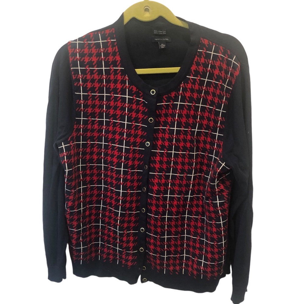 Tommy Hilfiger red and navy cardigan gold buttons XXL Women’s 100% Pima Cotton